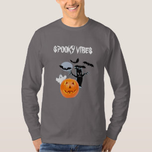 Spooky Vibes Halloween with White Ghost & Text T-Shirt