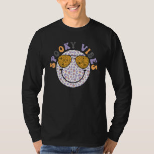 Spooky Vibes Happy Face Leopard Pattern Trendy T-Shirt