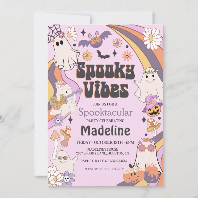 Spooky Vibes Hippie Halloween Party Invitation (Front)