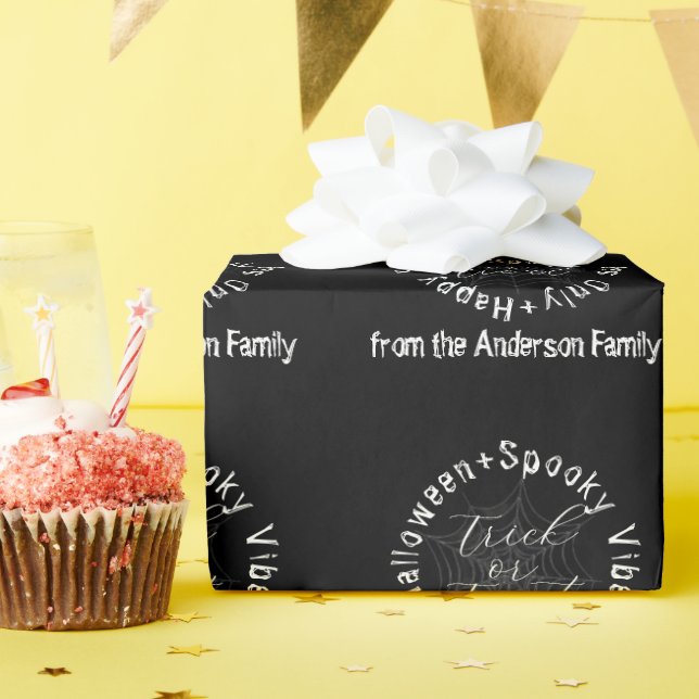 Spooky Vibes Only Black and White Happy Halloween Wrapping Paper (Birthday Party)