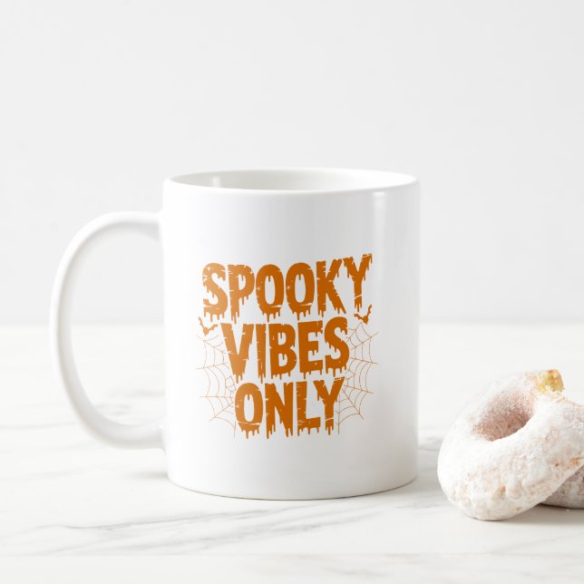 Spooky Vibes Only Halloween Coffee Mug (With Donut)