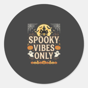 Spooky Vibes Only Halloween Ghost Castle Design_1 Classic Round Sticker