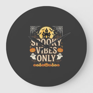 Spooky Vibes Only Halloween Ghost Castle Design_1 Large Clock