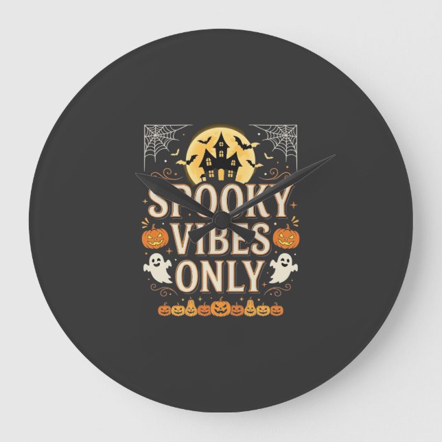 Spooky Vibes Only Halloween Ghost Castle Design_1 Large Clock (Front)