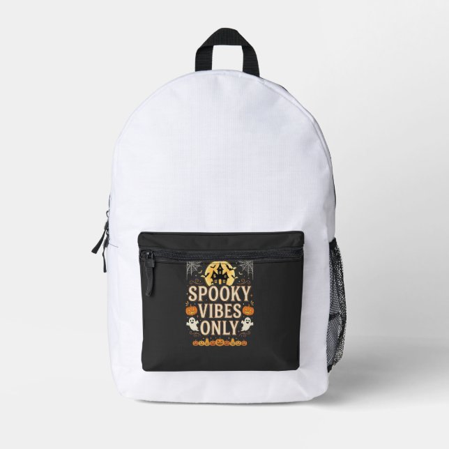 Spooky Vibes Only Halloween Ghost Castle Design_1 Printed Backpack (Front)