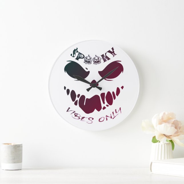 Spooky Vibes Only-Halloween Monster  Large Clock (Home)