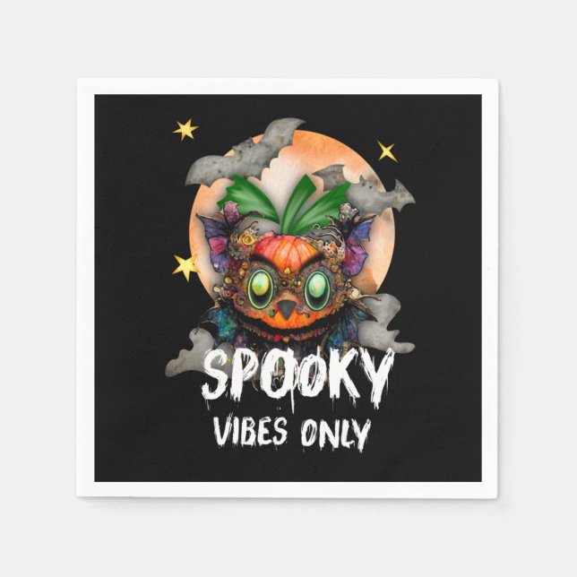 Spooky Vibes Only, Halloween Orange Pumpkin Napkin (Front)