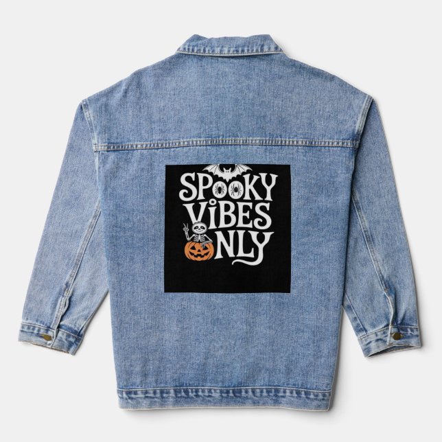 Spooky Vibes Only Halloween Sloth Oversized T-Shir Denim Jacket (Back)