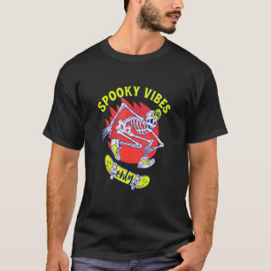 Spooky Vibes Only Retro Skateboarding Skeleton Hal T-Shirt
