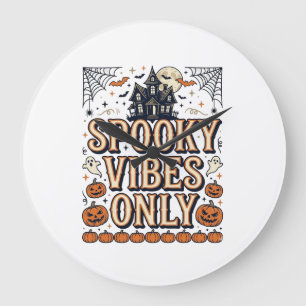Spooky Vibes Only Vintage Halloween Shirt Design_1 Large Clock