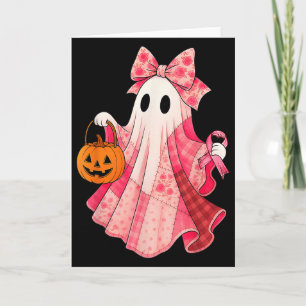 Spooky Vibes Pink Ghost Preppy Halloween Women Gir Card