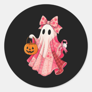 Spooky Vibes Pink Ghost Preppy Halloween Women Gir Classic Round Sticker