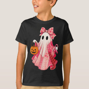 Spooky Vibes Pink Ghost Preppy Halloween Women Gir T-Shirt
