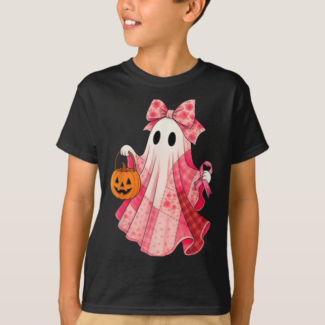 Spooky Vibes Pink Ghost Preppy Halloween Women Gir T-Shirt (Front)
