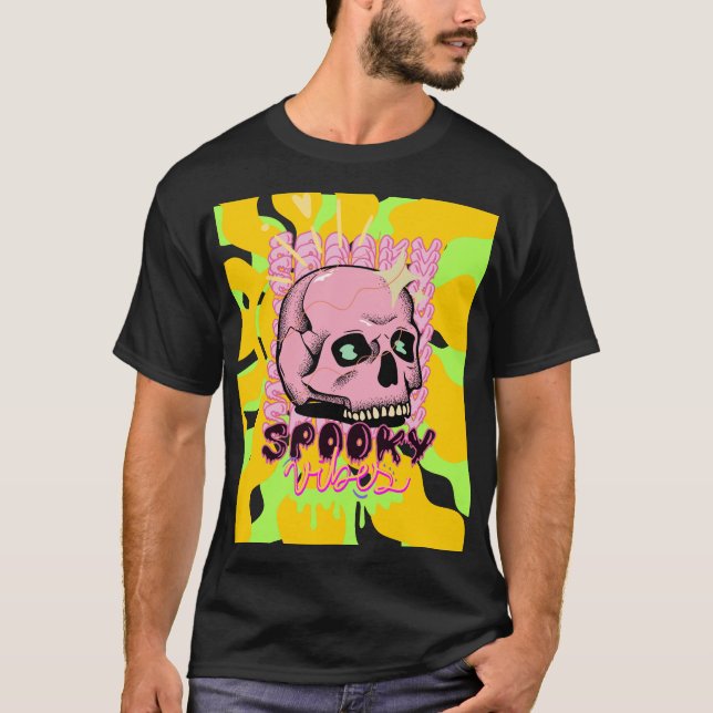 Spooky Vibes – Pink Skull Aesthetic Design T-Shirt (Front)