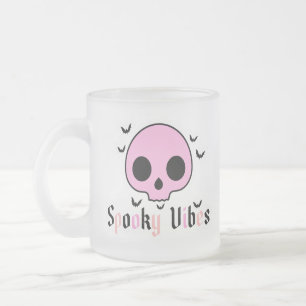 Spooky Vibes – Pink Skull & Bat Halloween Frosted Glass Coffee Mug