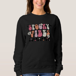 Spooky Vibes Pumpkin Chequered Pattern Vintage Hal Sweatshirt