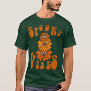 Spooky Vibes Pumpkin Vintage Retro Groovy Flowers T-Shirt