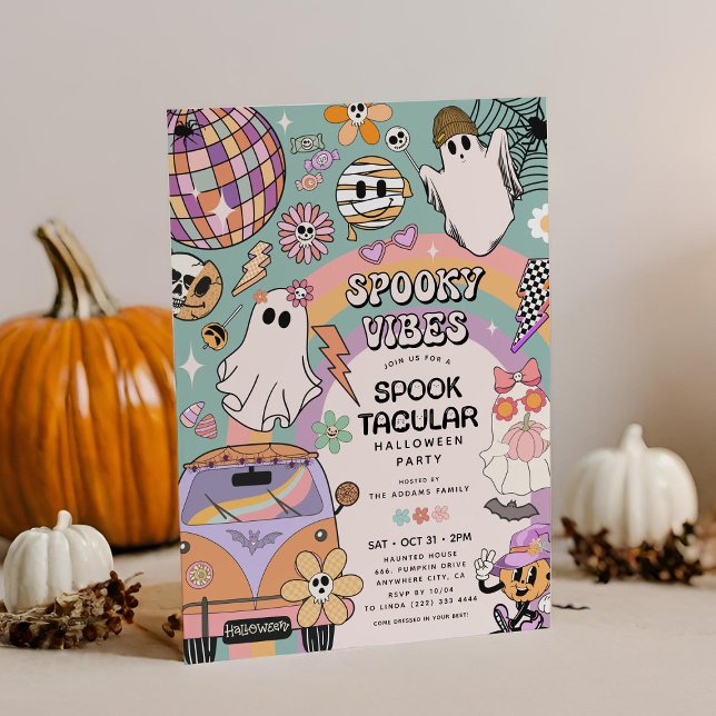 Spooky Vibes Retro Fun Halloween Party Invitation (Creator Uploaded)