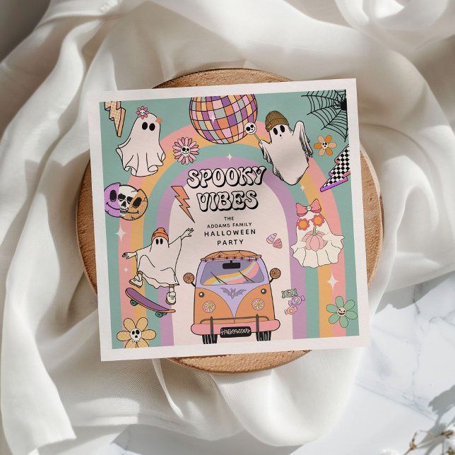 Spooky Vibes Retro Fun Halloween Party Napkin (Creator Uploaded)