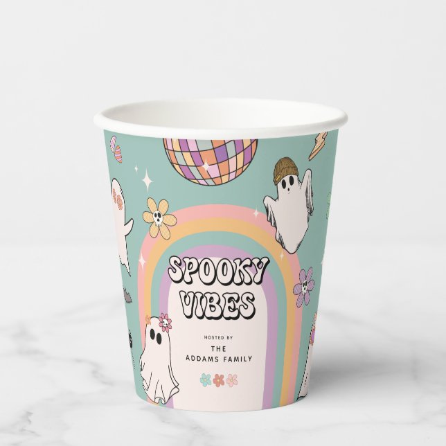 Spooky Vibes Retro Fun Halloween Party Paper Cups (Front)