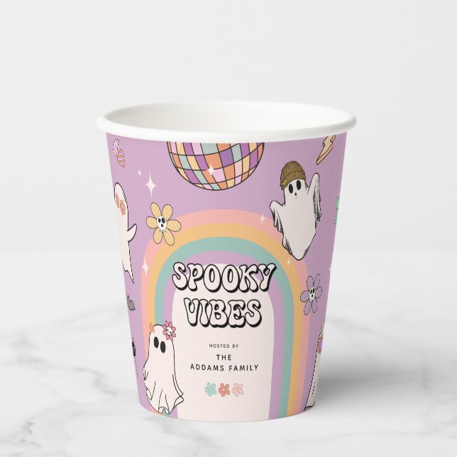 Spooky Vibes Retro Fun Halloween Party Paper Cups (Front)