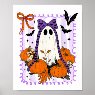 Spooky Vibes Retro Ghost Coquette Bow Halloween Wo Poster