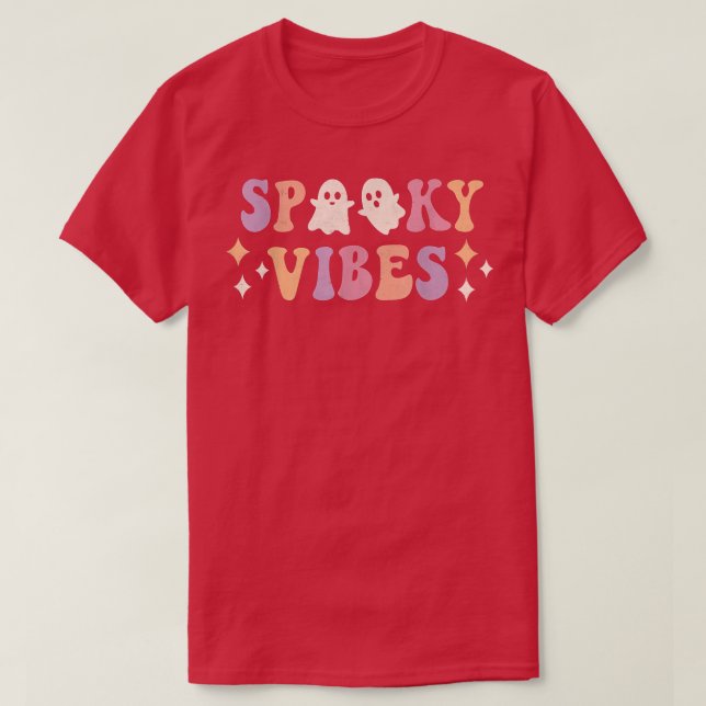 Spooky Vibes Retro Groovy Halloween Trick Or Treat T-Shirt (Design Front)