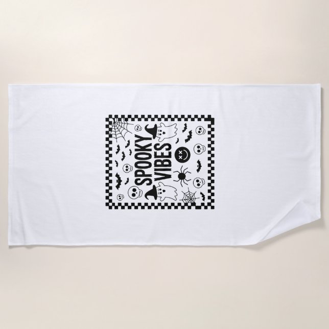 Spooky Vibes Retro Halloween Beach Towel (Front)