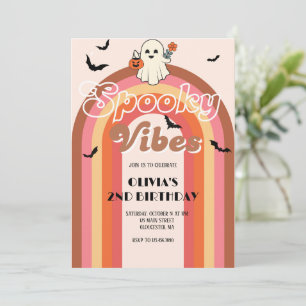 Spooky Vibes Retro Halloween Ghost Birthday Invitation