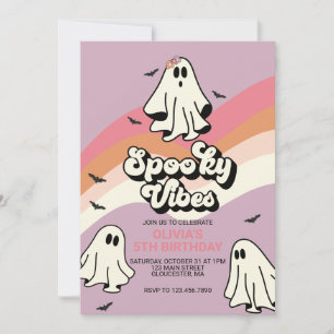 Spooky Vibes Retro Halloween Ghost Birthday Invitation