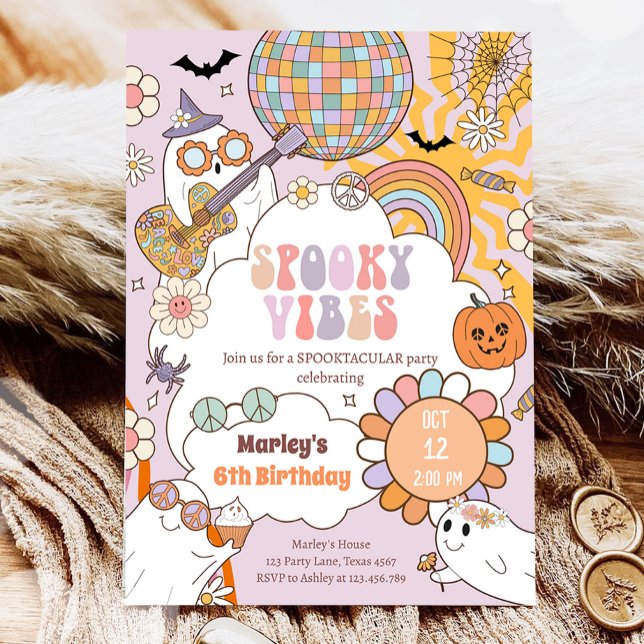 Spooky Vibes Retro Halloween Party Girl Birthday Invitation (Creator Uploaded)