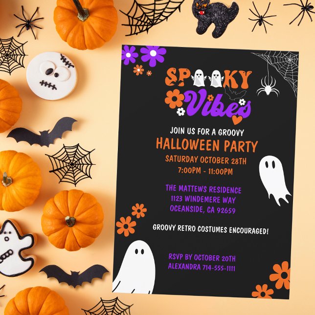 Spooky Vibes Retro Halloween Party Invitation (Creator Uploaded)