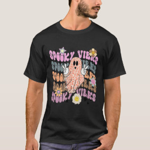 Spooky Vibes Retro Vintage Groovy 70s Floral Wavy  T-Shirt