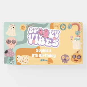 Spooky vibes retro vintage halloween kids birthday banner