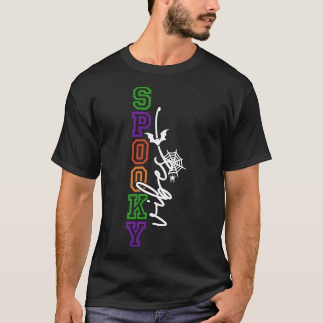 Spooky Vibes Spider Web Happy Halloween Holiday T-Shirt (Front)