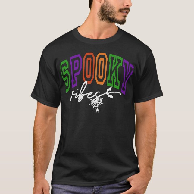 Spooky Vibes Spider Web Happy Halloween T-Shirt (Front)
