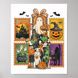 Spooky Vibes Tarot Halloween Ghost Retro Pumpkin Poster