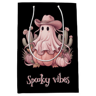 Spooky Vibes Western Desert Ghost & Pink Pumpkins Medium Gift Bag