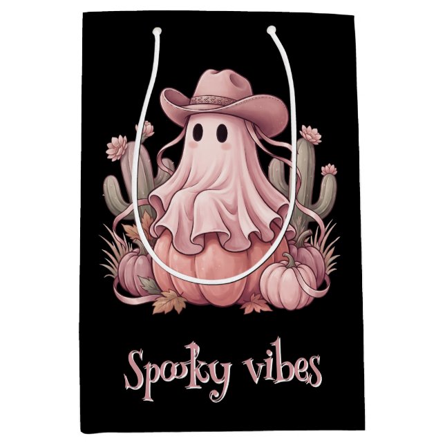 Spooky Vibes Western Desert Ghost & Pink Pumpkins Medium Gift Bag (Front)