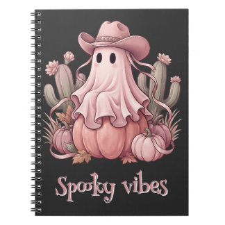 Spooky Vibes Western Desert Ghost & Pink Pumpkins Notebook