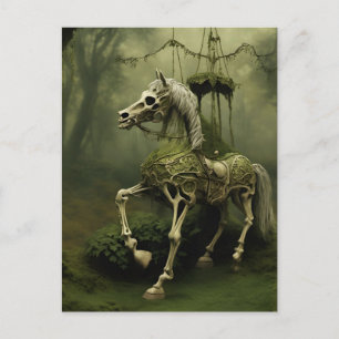Spooky Victorian Carousel Horse Skeleton Postcard