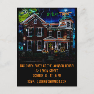 Spooky Victorian Haunted House Halloween Party Inv Postcard