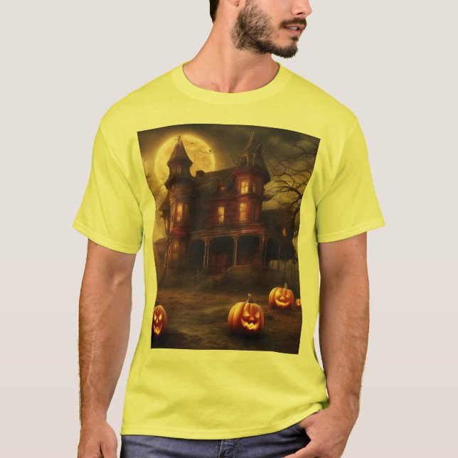 Spooky Victorian Mansion Halloween Design T-Shirt (Front)