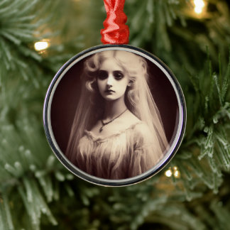 Spooky Victorian Woman Horror Gothic Christmas  Metal Tree Decoration