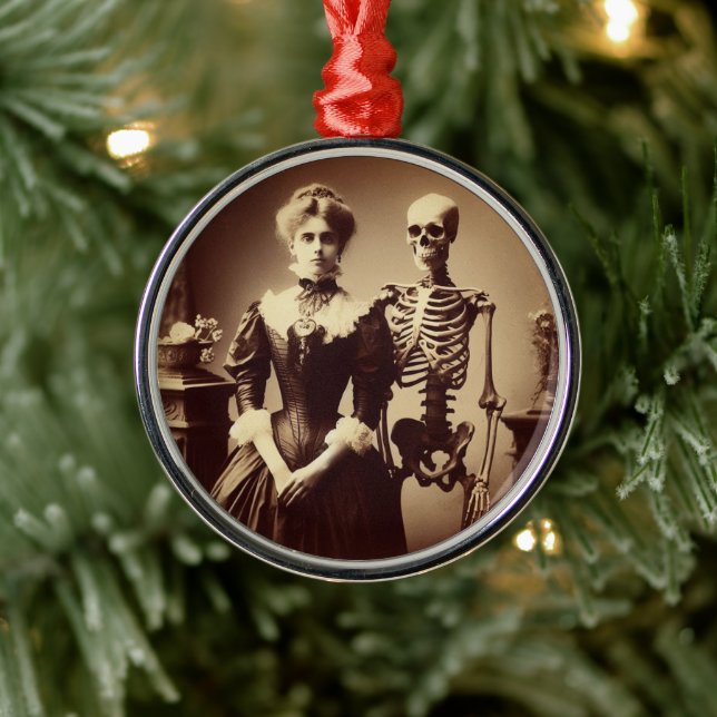Spooky Victorian Woman with Skeleton Metal Tree Decoration (Tree)