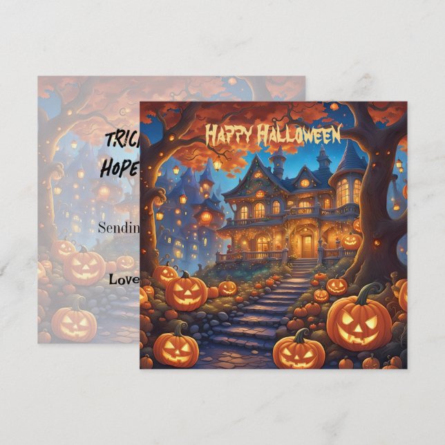 Spooky villa in the forest, pumpkins, Halloween (Front/Back)