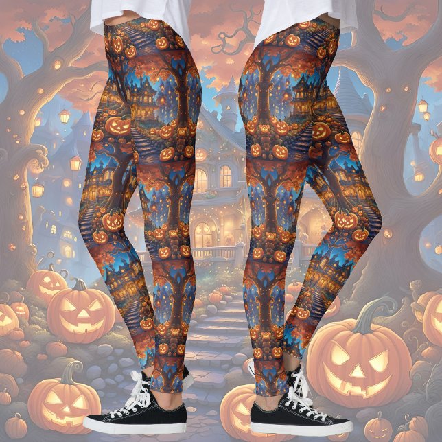 Spooky villa in the forest, pumpkins, Halloween Leggings (Creator Uploaded)