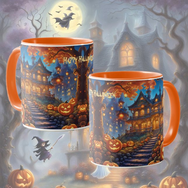 Spooky villa in the forest, pumpkins, Halloween Mug (Creator Uploaded)