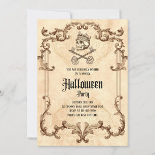 Spooky Vintage Halloween Party Gothic Skull Invitation